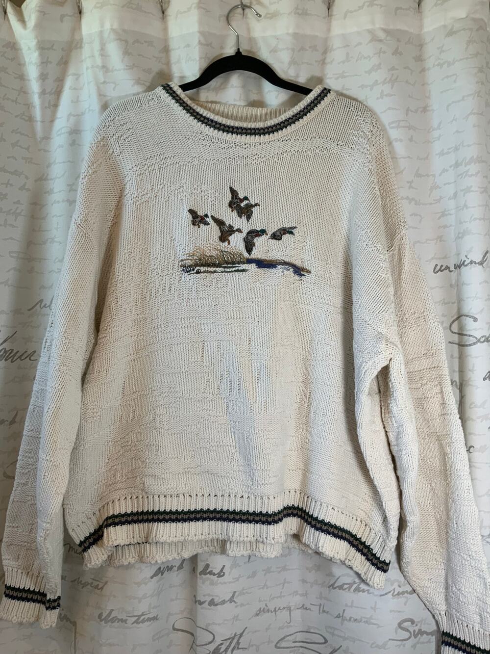 Vintage Shenandoah Cream Duck Embroidered Cotton Knit Sweater XXL
